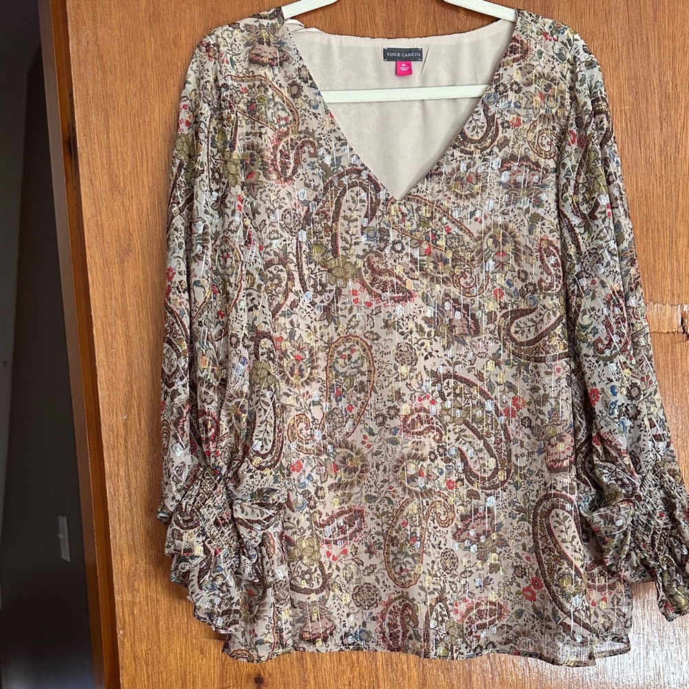 Vince Camuto Multicolor Paisley V-Neck Blouse
